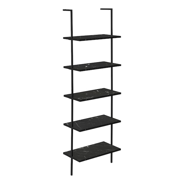 Monarch Specialties Bookshelf, Bookcase, Etagere, Ladder, 5 Tier, 72"H, Office, Bedroom, Metal, Black Marble Look, Black I 3684 - main